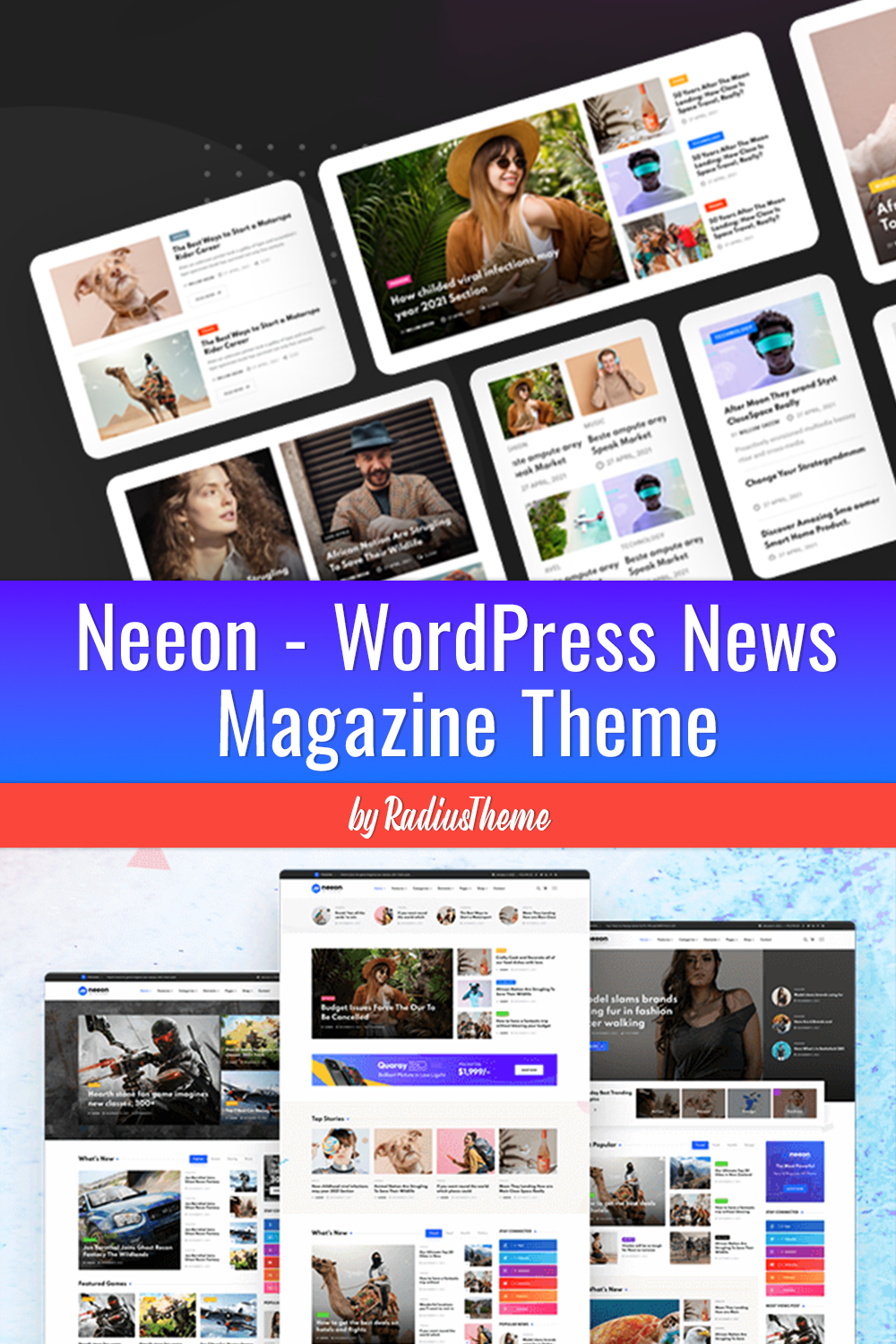 Pinterest of neeon wordpress news magazine theme.