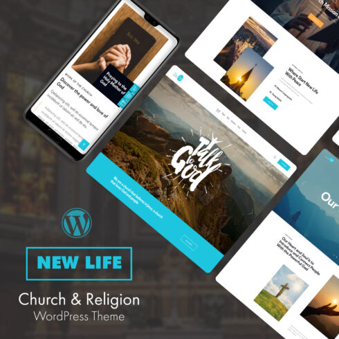 Diagonal picture of New life church religion wordpress theme.