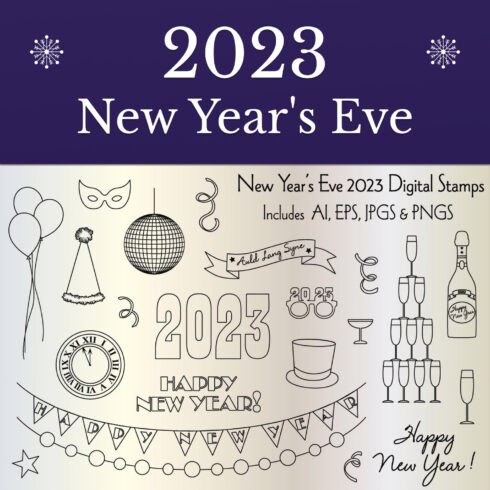 Preview new years eve 2023 digital stamps.