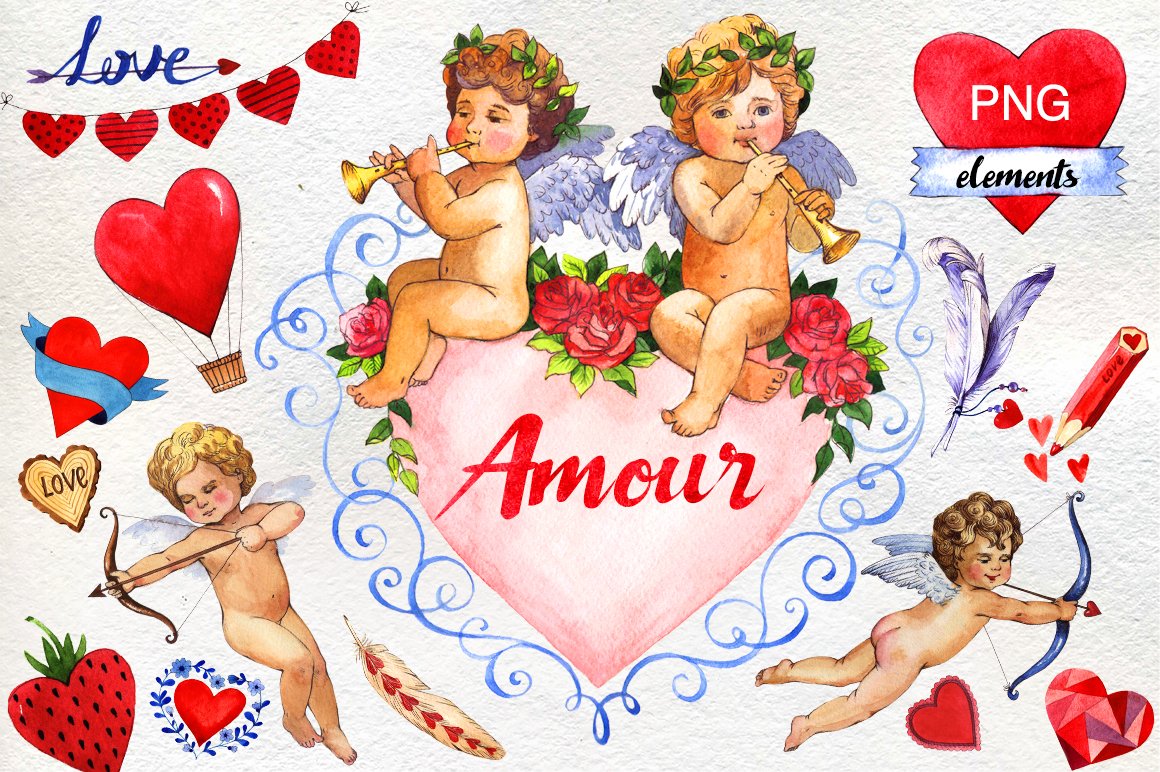 Wonderful images of cupids sitting on a heart.