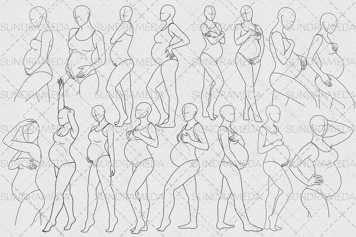 Patterns of pregnant girls in different poses.