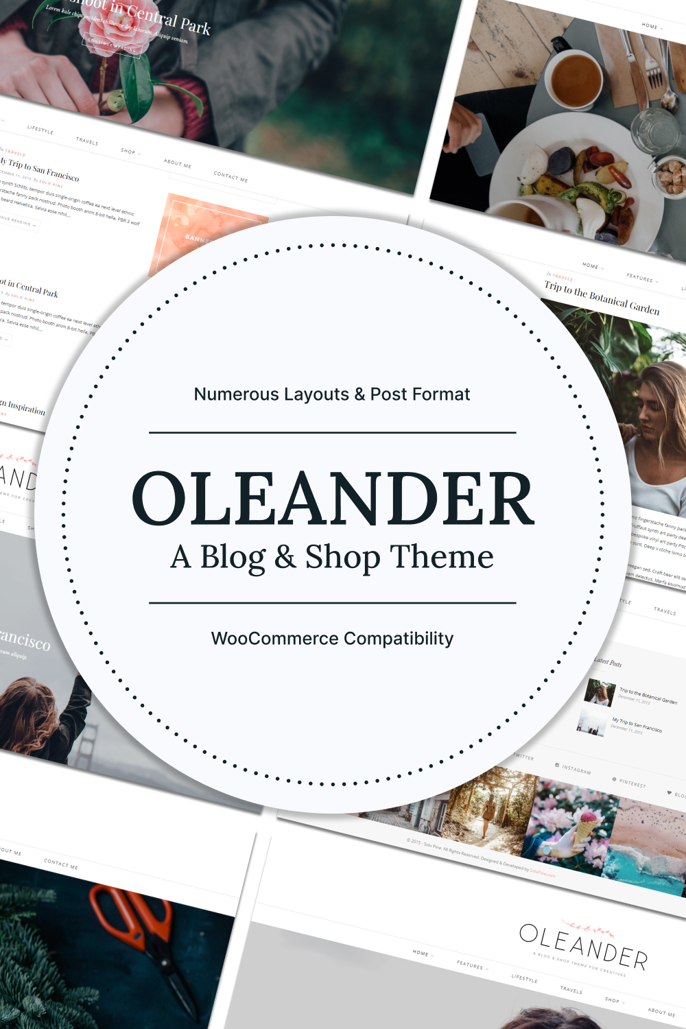 Pinterest images of oleander a blog shop theme.