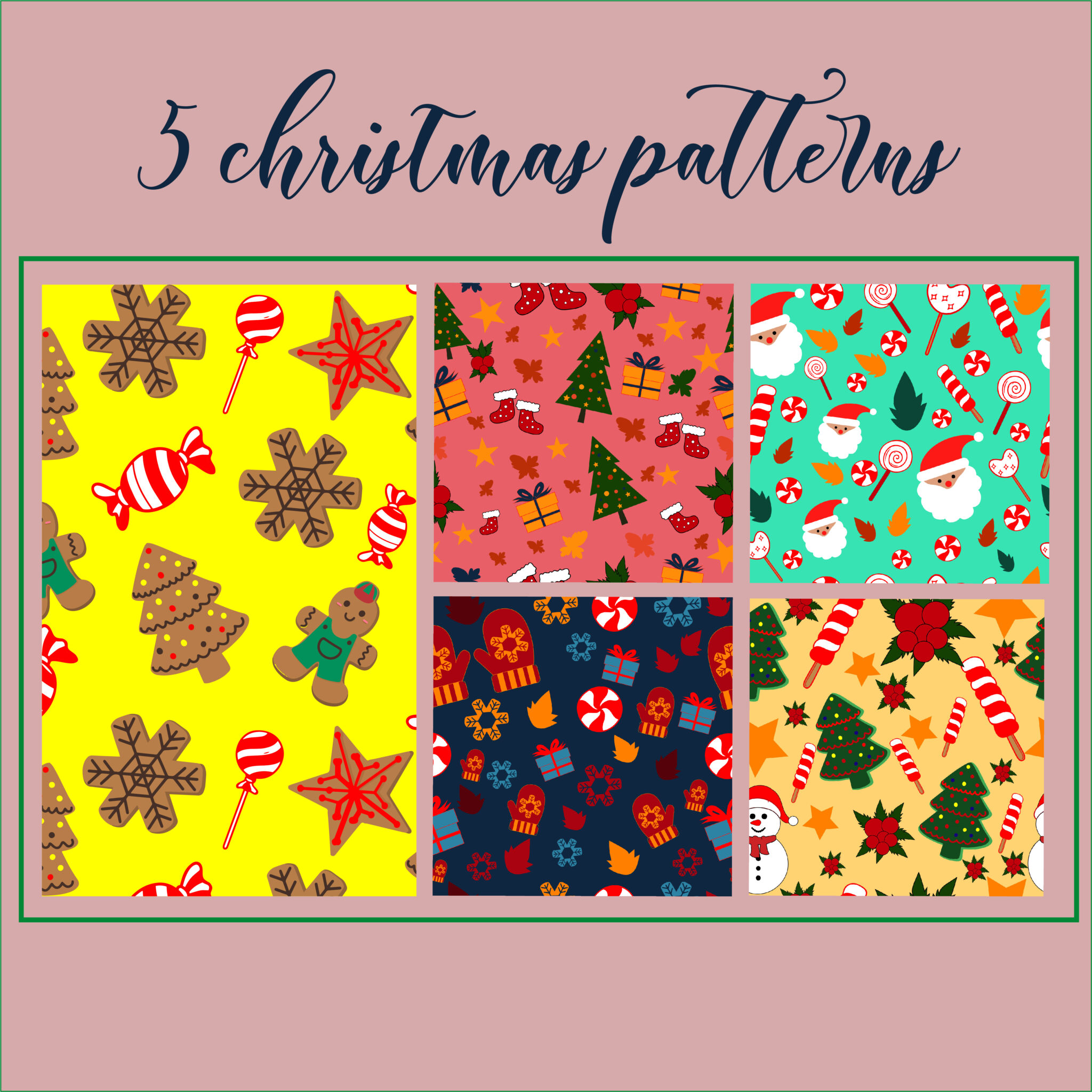 5 Seamless Patterns For Christmas AI + JPG MasterBundles