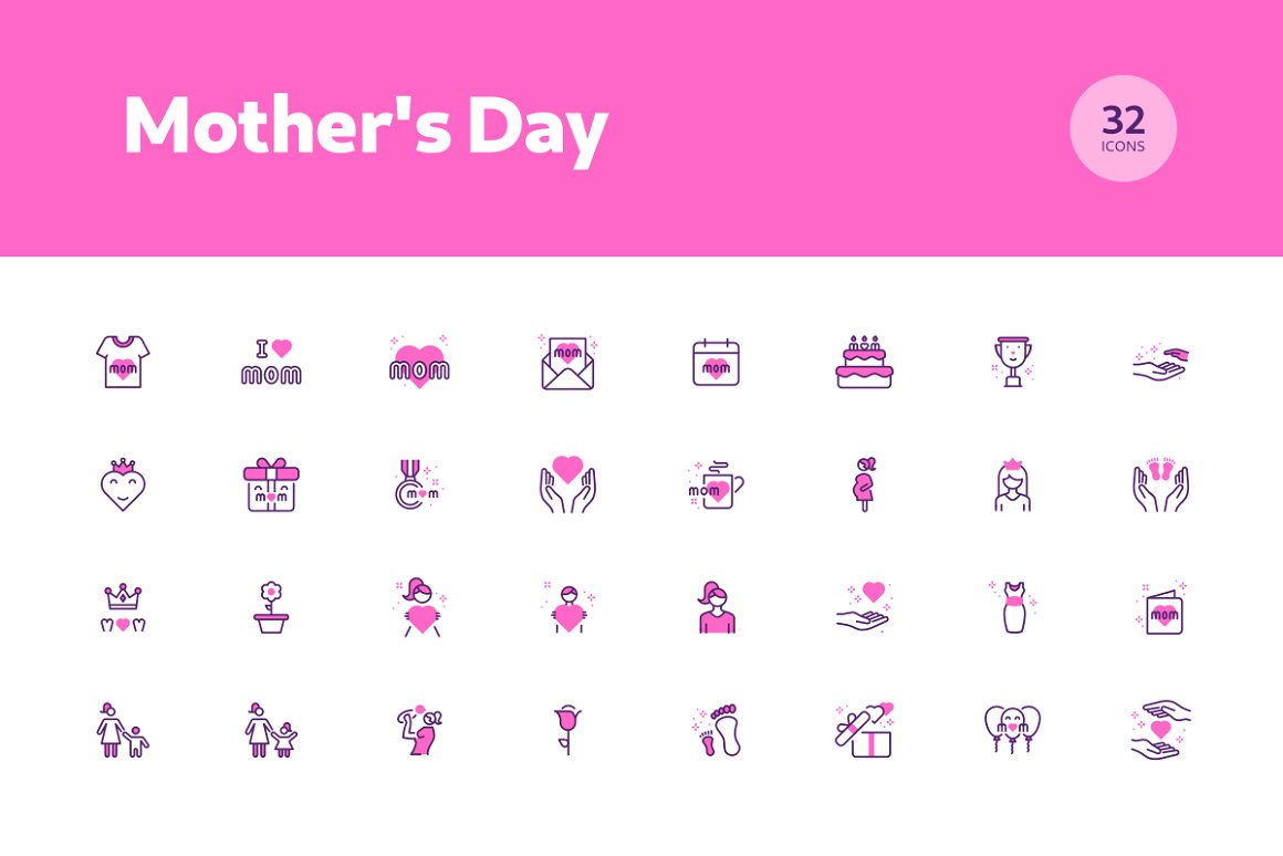 Various pink icons.