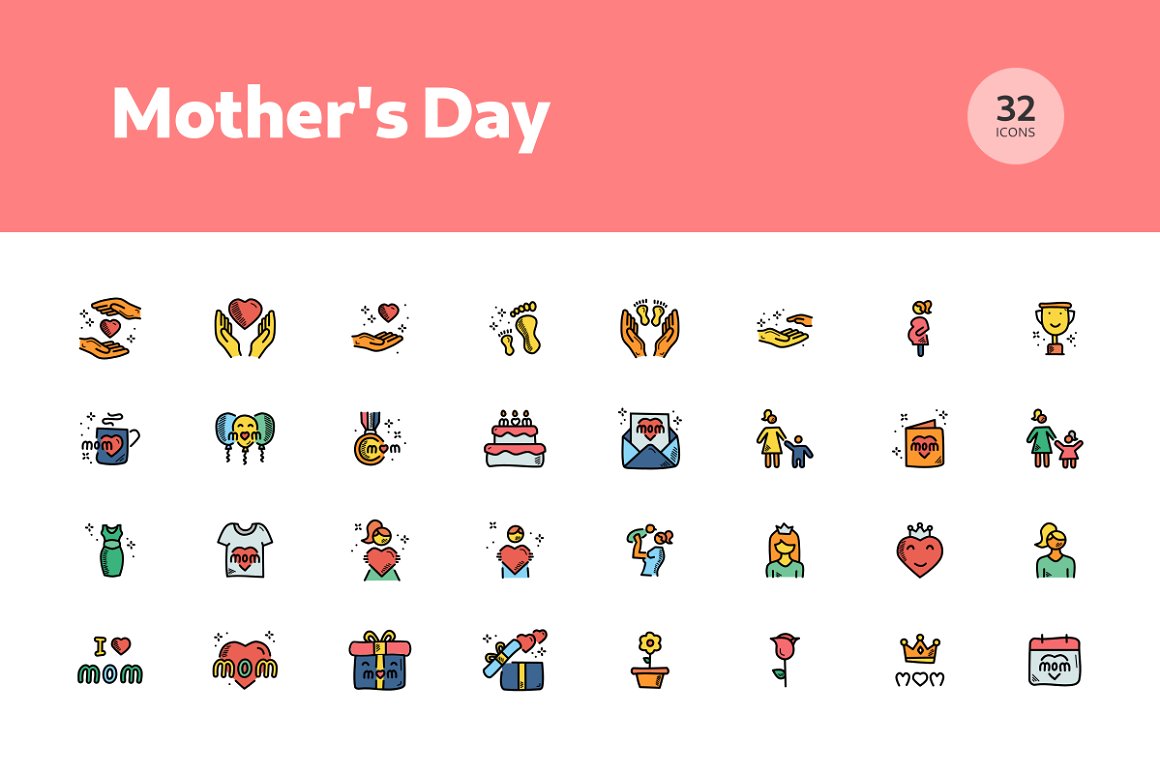 Multicolored icons for mother's day.