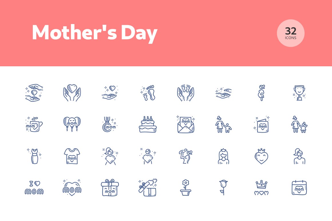 Black and white icons for mother's day.