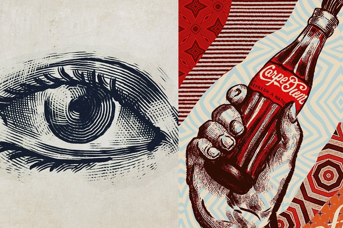 An image of an eye and a Coke bottle.