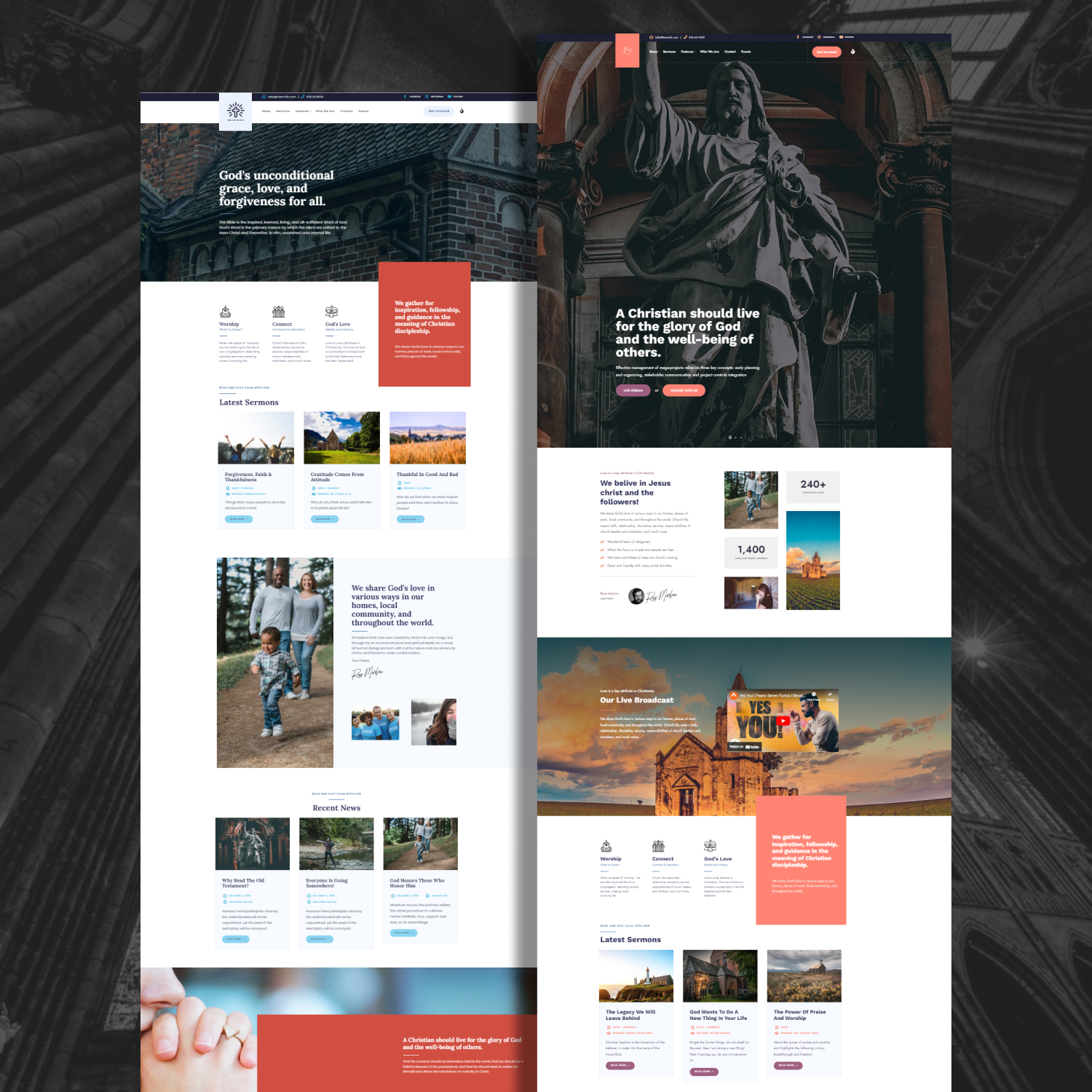 Preview images with religionis church wordpress theme.