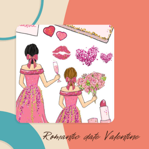Preview illustartions romantic date valentine clipart set.