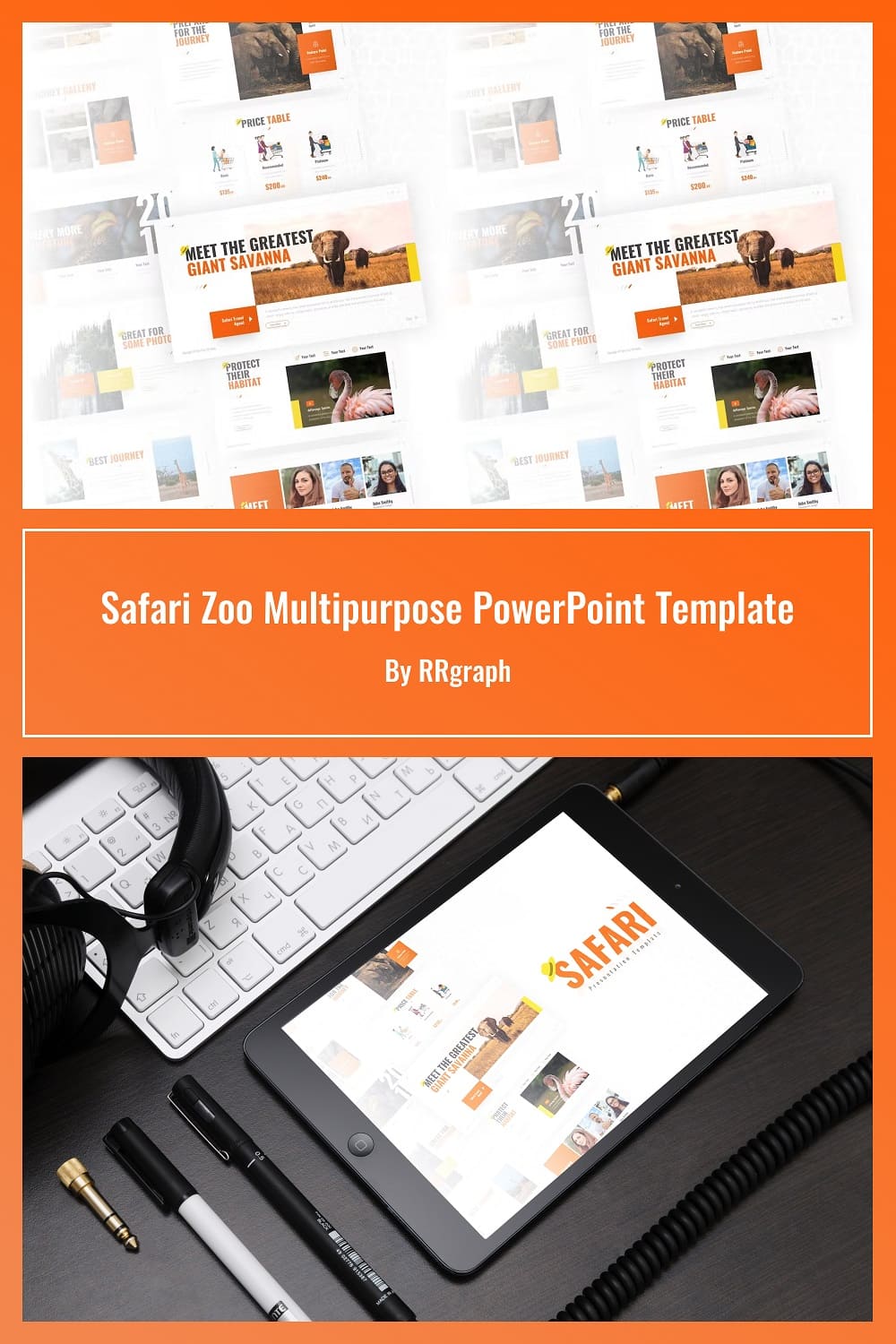 Preview Safari zoo multipurpose powerpoint template on the tablet.