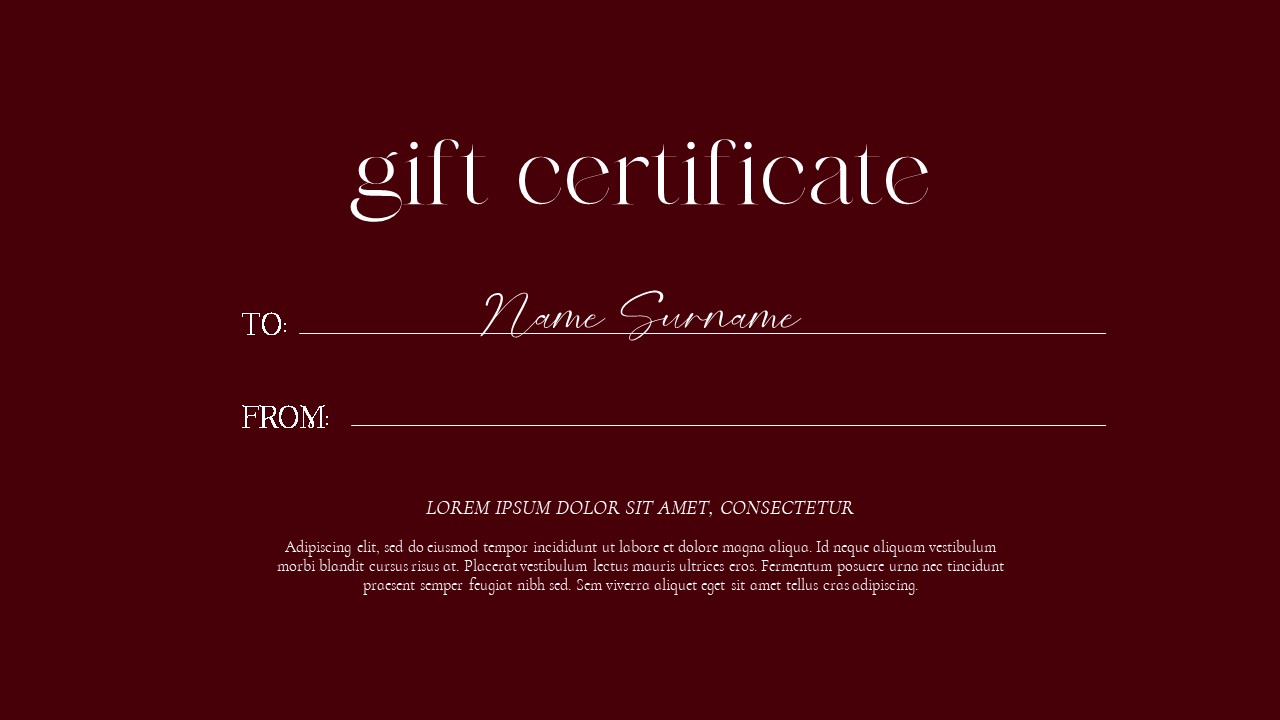 Gift certificate on a red background.