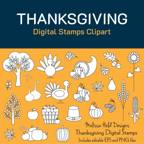 Preview thanksgiving digital stamps clipart.