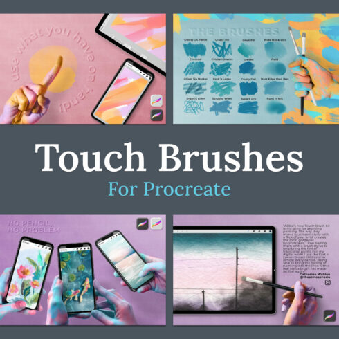 Four slides of touch brushes for procreate.