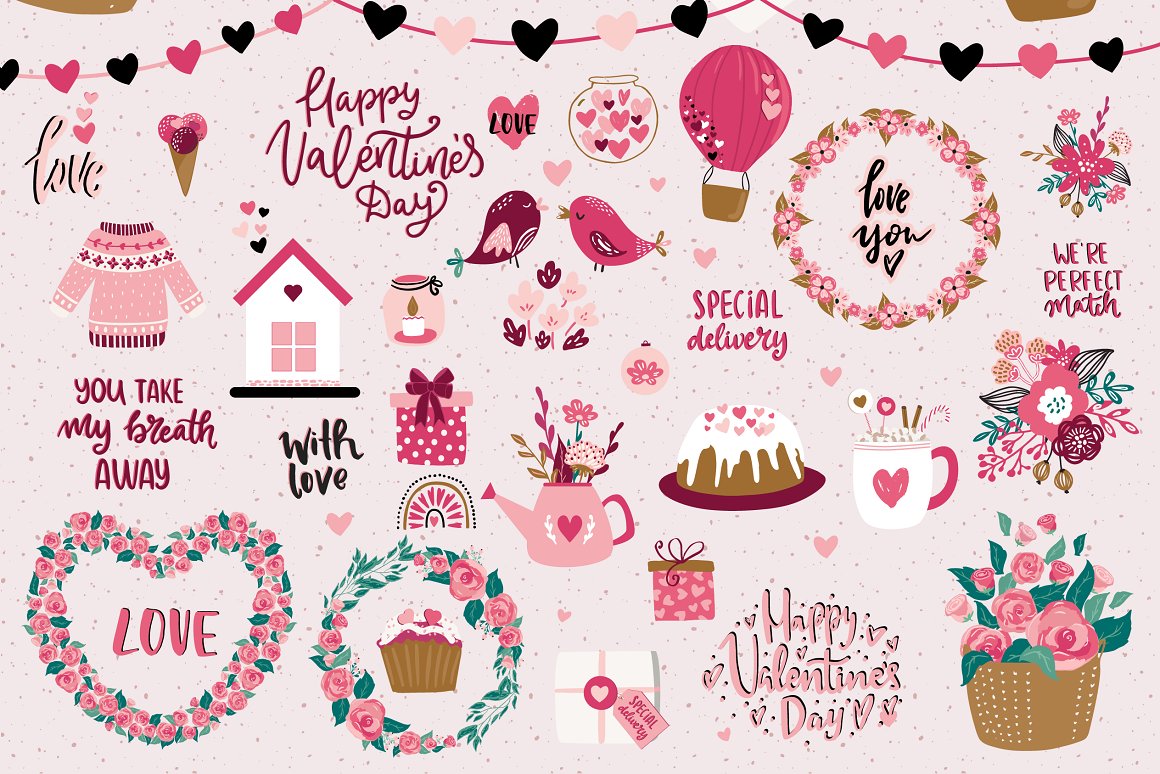 Beautiful lettering and frames and more in pink style.