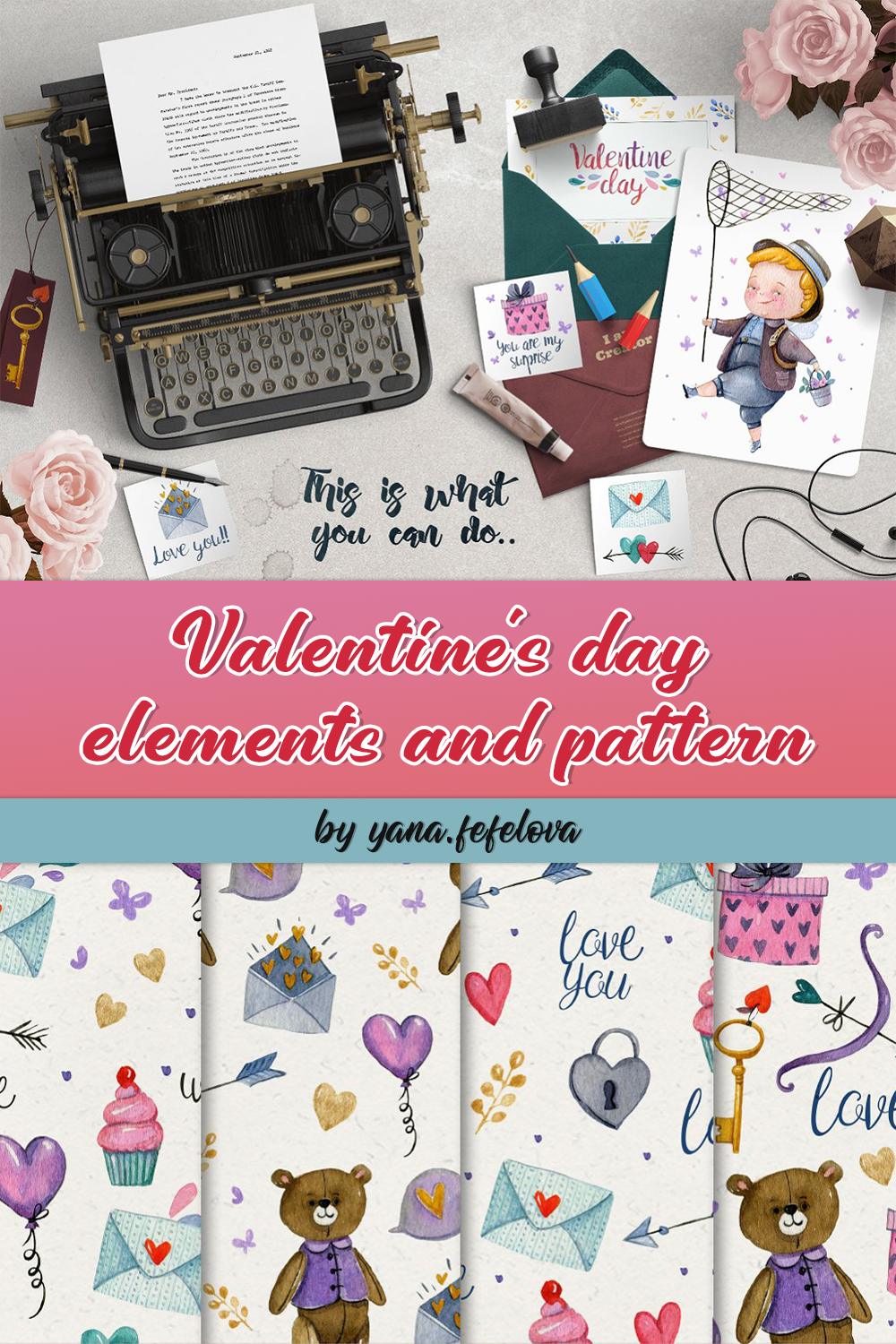 Valentines day elements and pattern of pinterest.