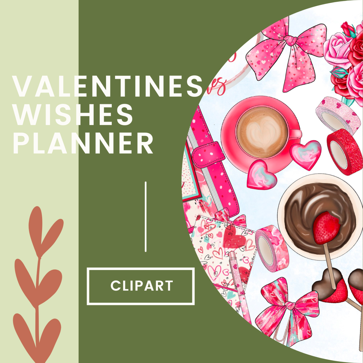 Illustration preview valentines wishes planner clipart.