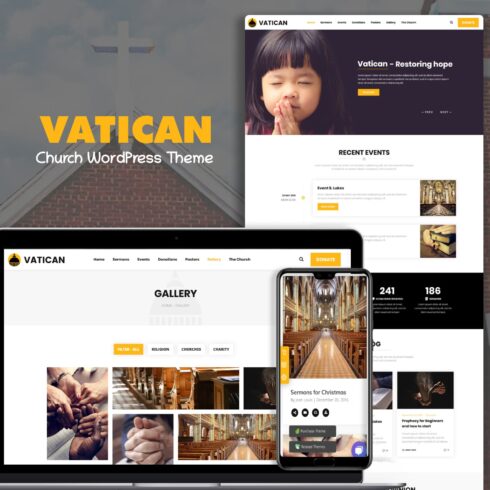 PreviewVatican church wordpress theme on the mobile and laptop.