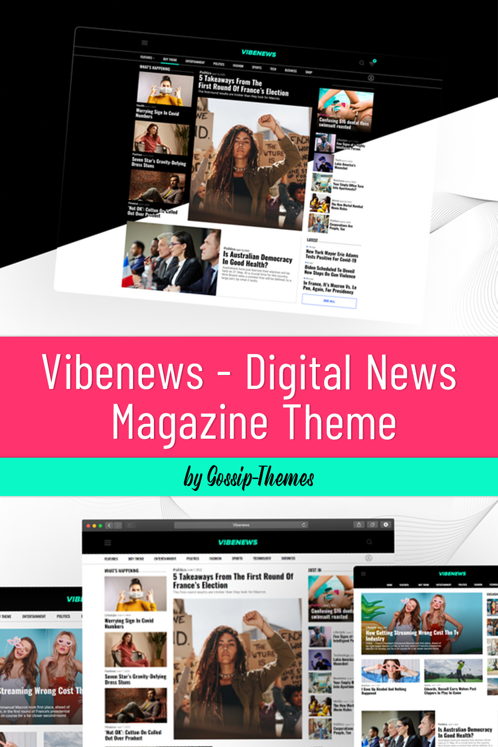 Pinterest of vibenews digital news magazine theme.