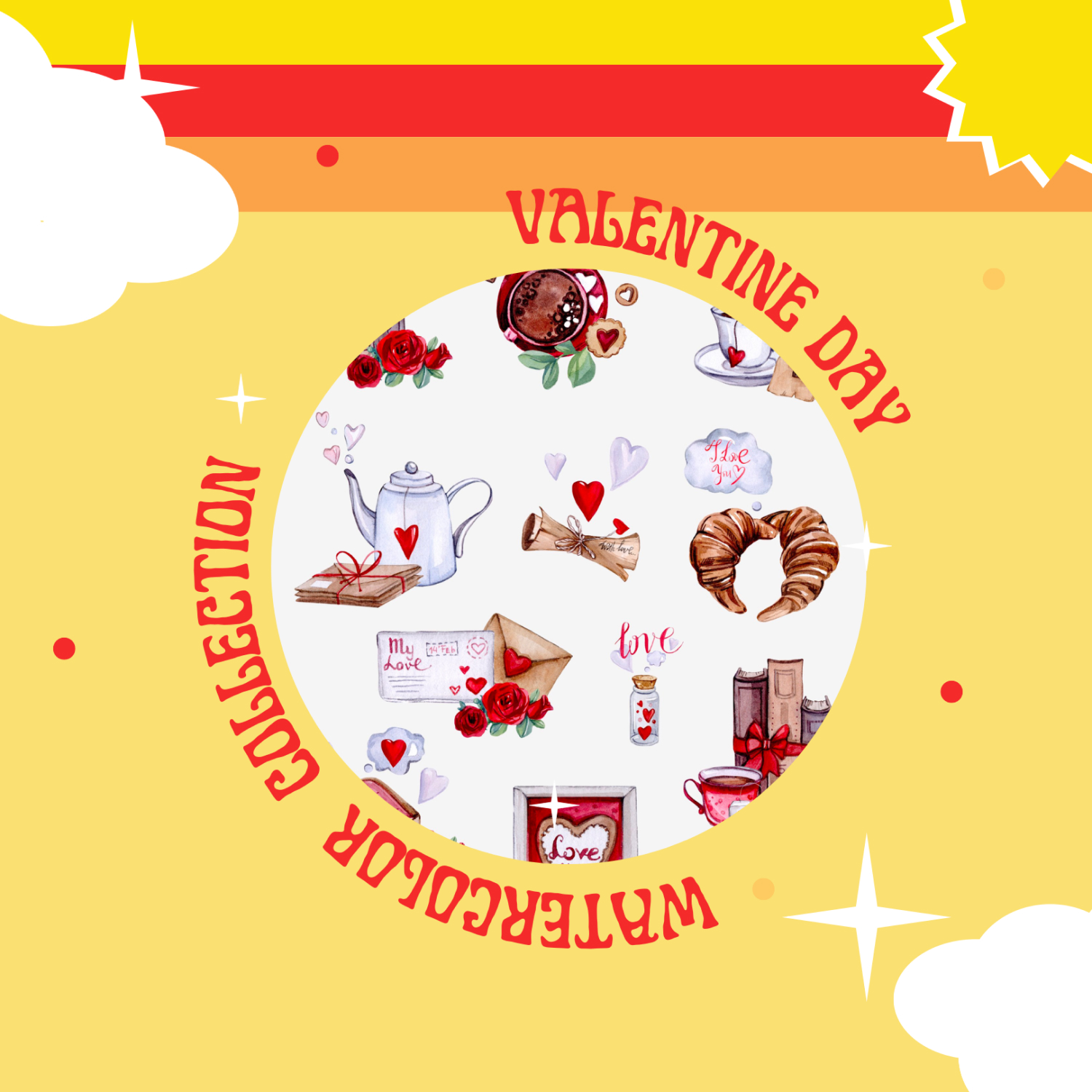 Preview watercolor valentine day collection.