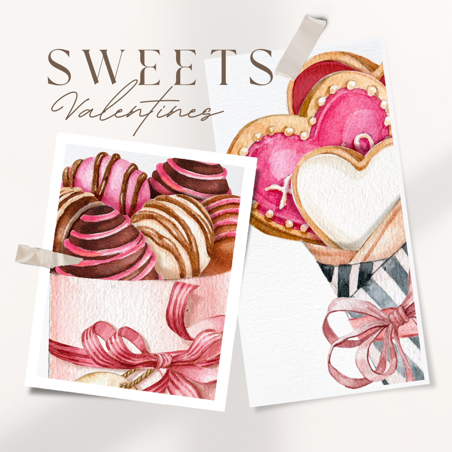 Images preview watercolor valentines sweets clipart.