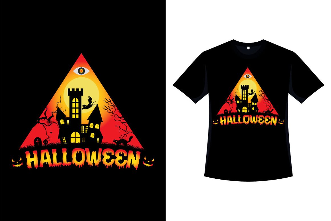 Triangular print with a castle for Halloween.