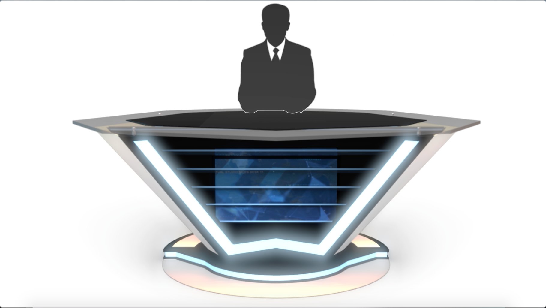 A polygonal table with a presenter.