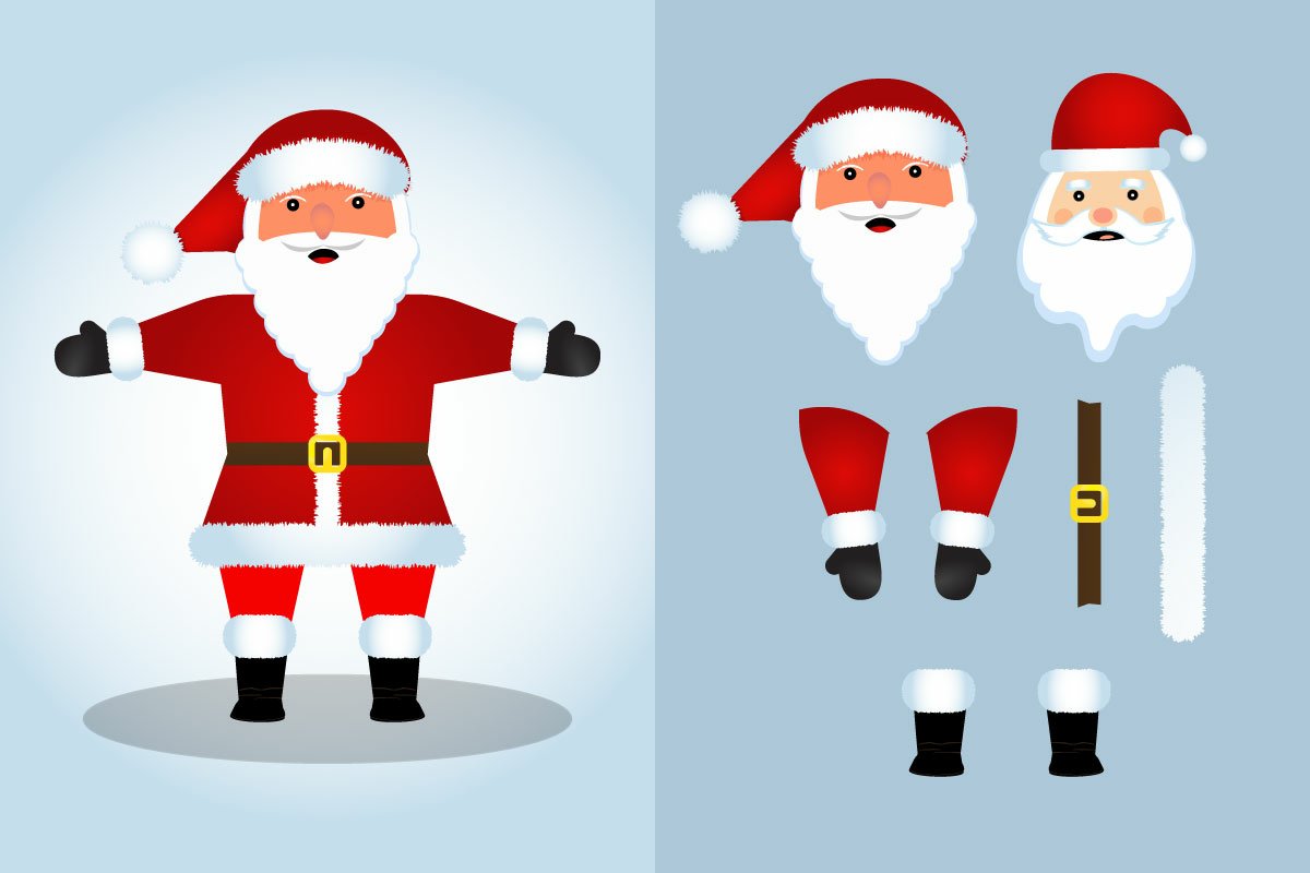 Elements of the body and head of Santa Claus.