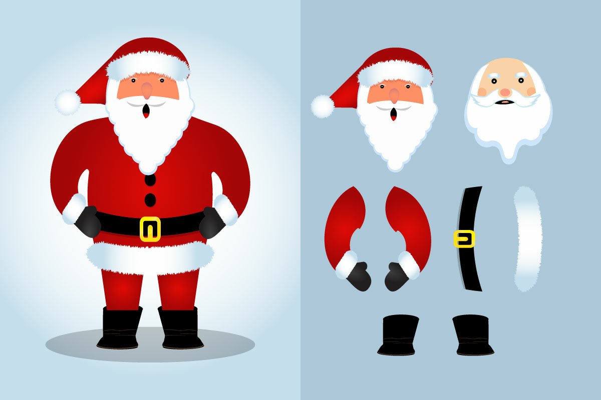 Elements of the body and head of Santa Claus.