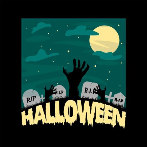 Graveyard shirt design for halloween, first image 1010x1010.