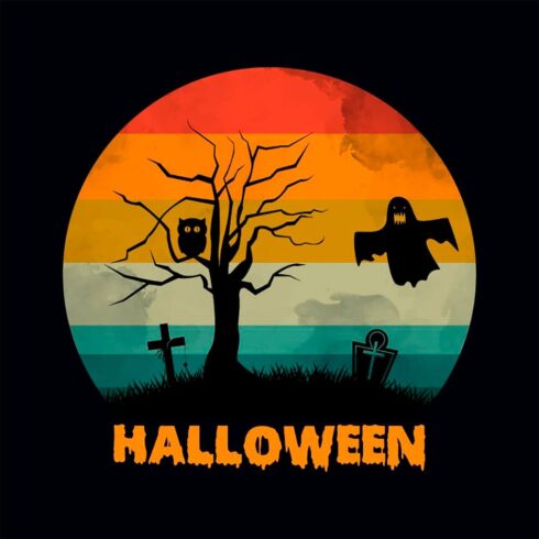 Halloween ghostly retro t-shirt design, main image 1010x1010.