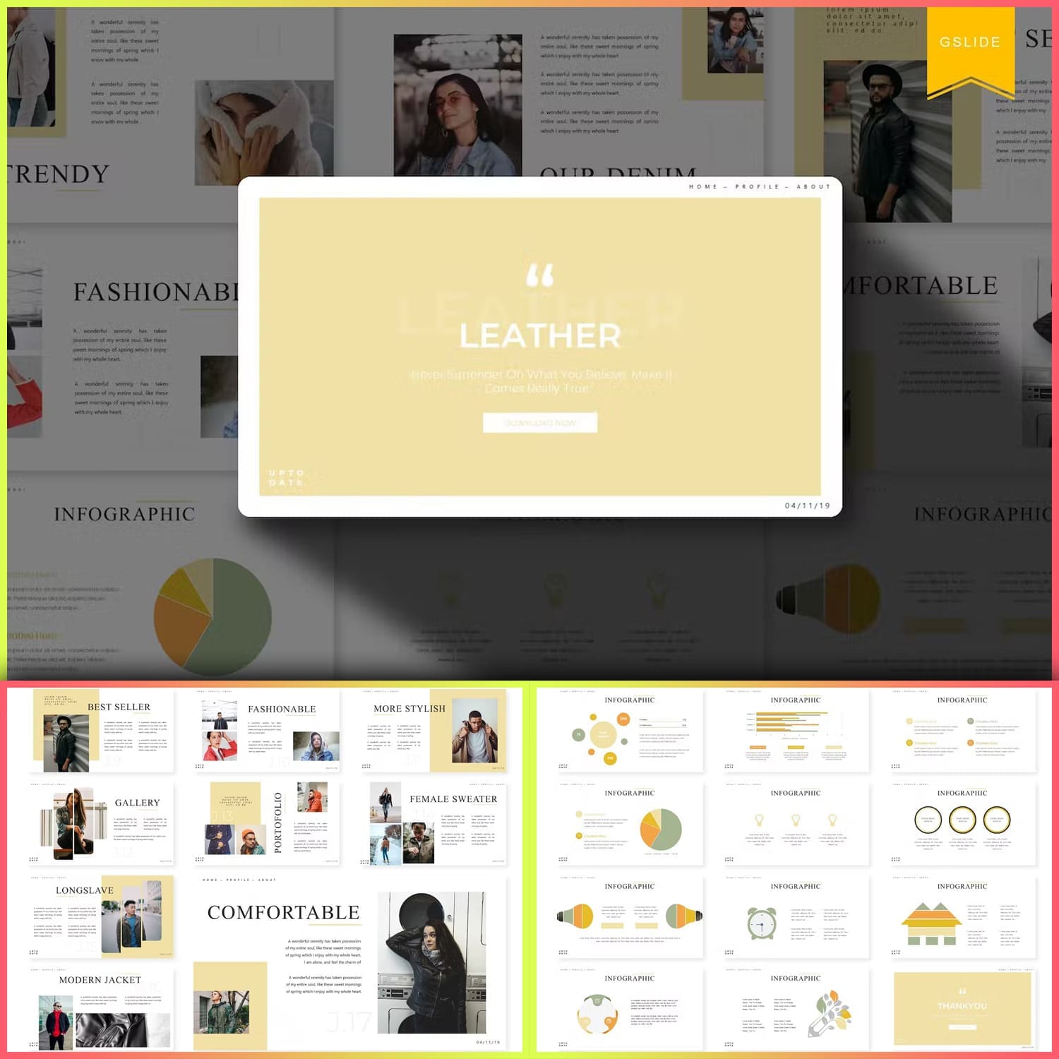 Leather google slides template, main image 1500x1500.