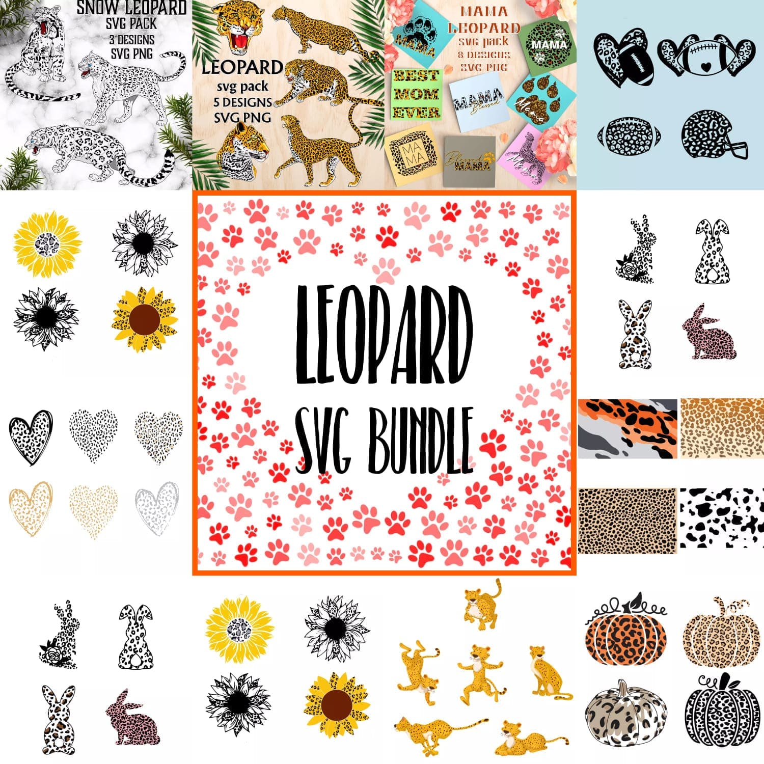 The leopard svg bundle includes a variety of animal designs.