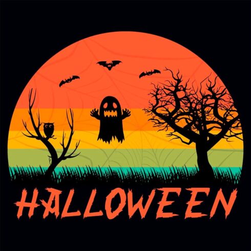 Retro color halloween t-shirt design, main picture 1010x1010.