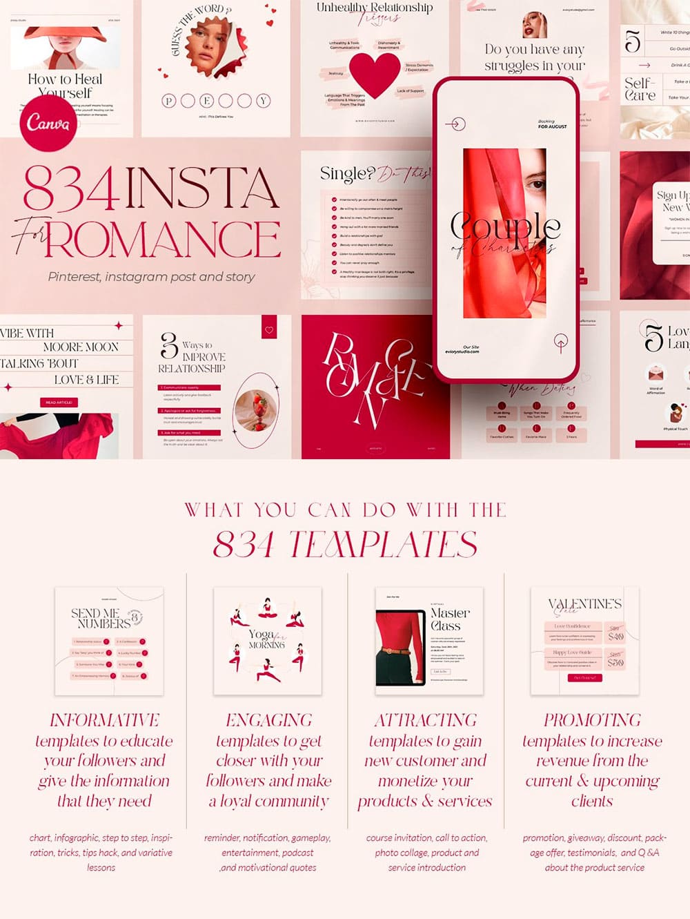 Sale romance creator for coach canva, picture for pinterest.