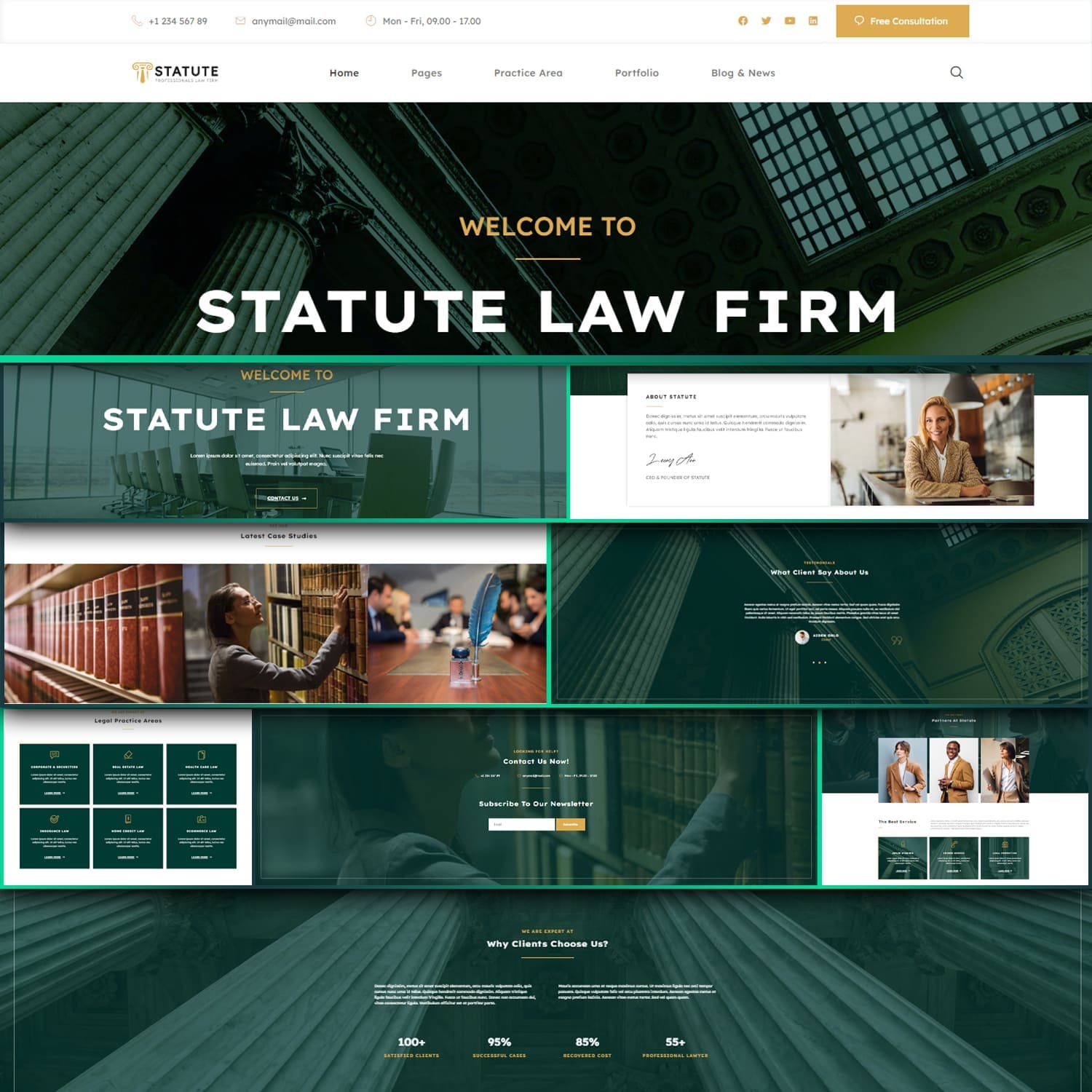 Statute law firm attorney elementor template kit, 1500x1500.