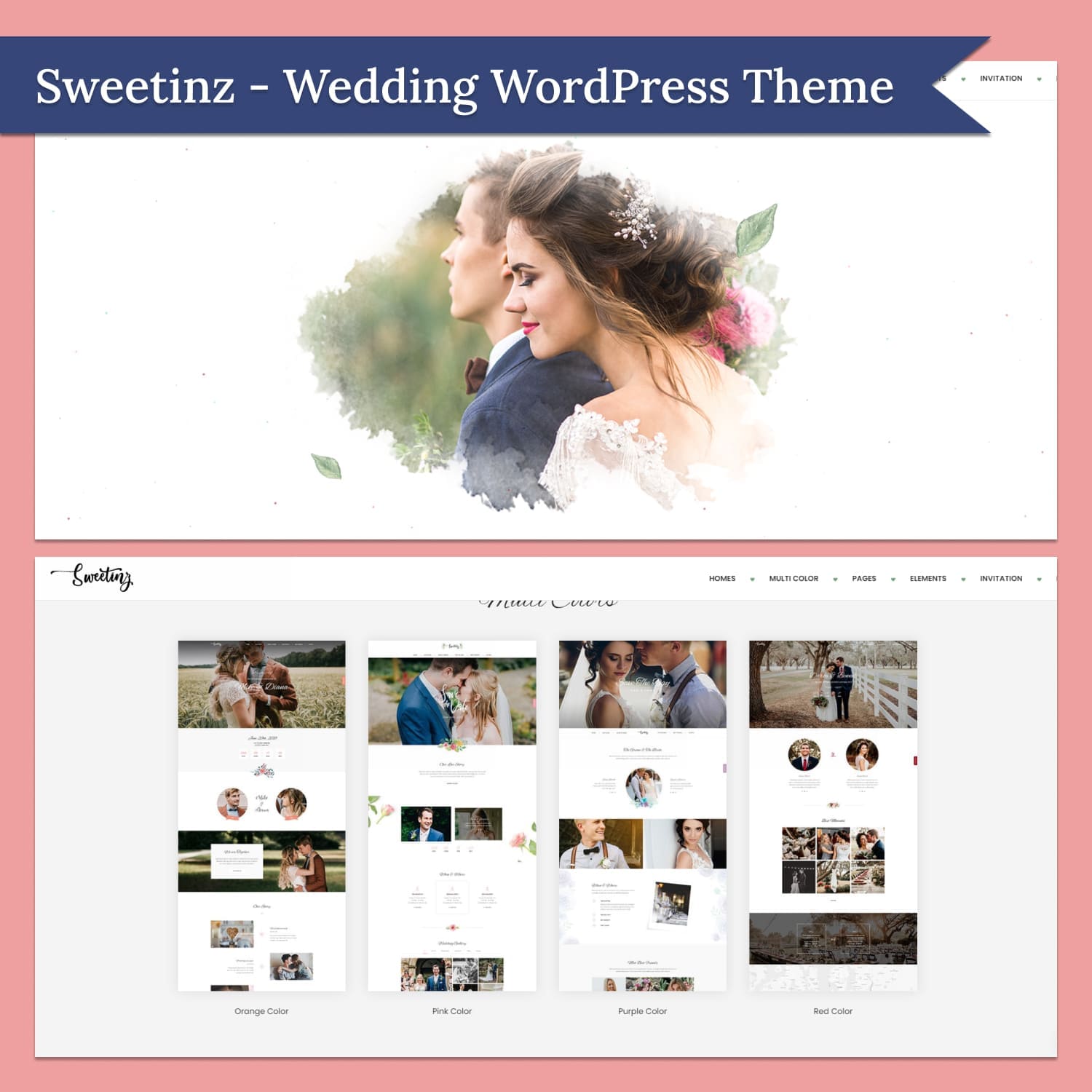 Sweetinz creative onepage wedding wordpress theme, main picture 1500x1500.