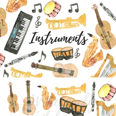 Watercolor music instruments, main image 1100x1100.