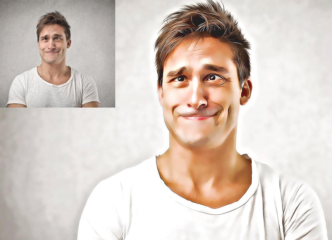 A man in a white t-shirt with retouching.