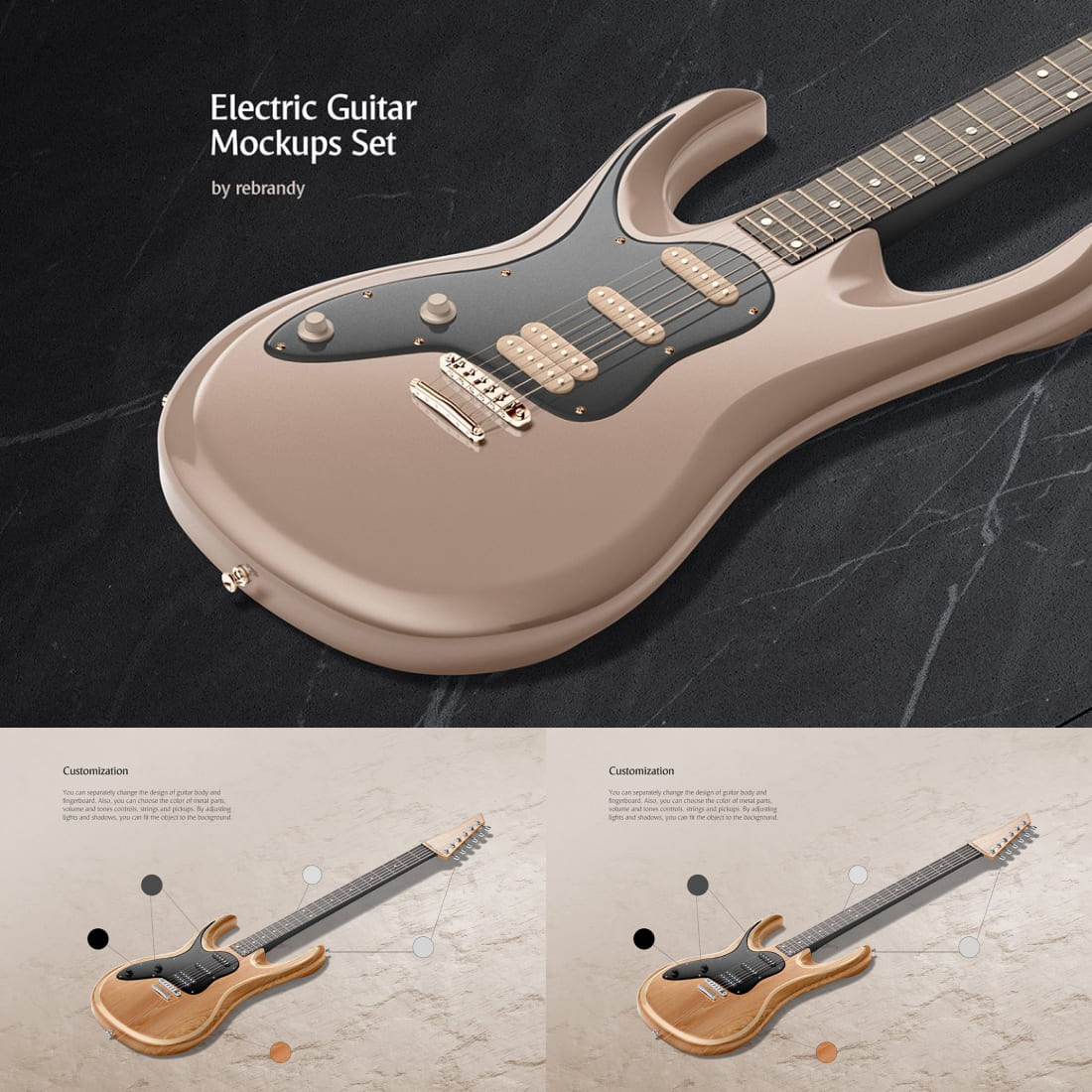 You can choose the color of the materials from which the electric guitar is made.