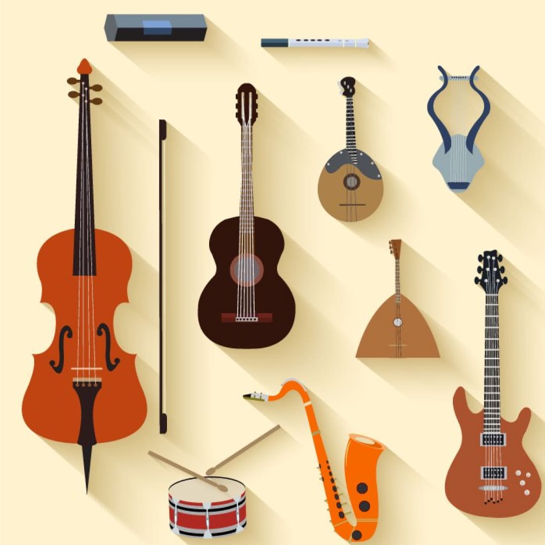 Set of Flat Music Instruments Icon.