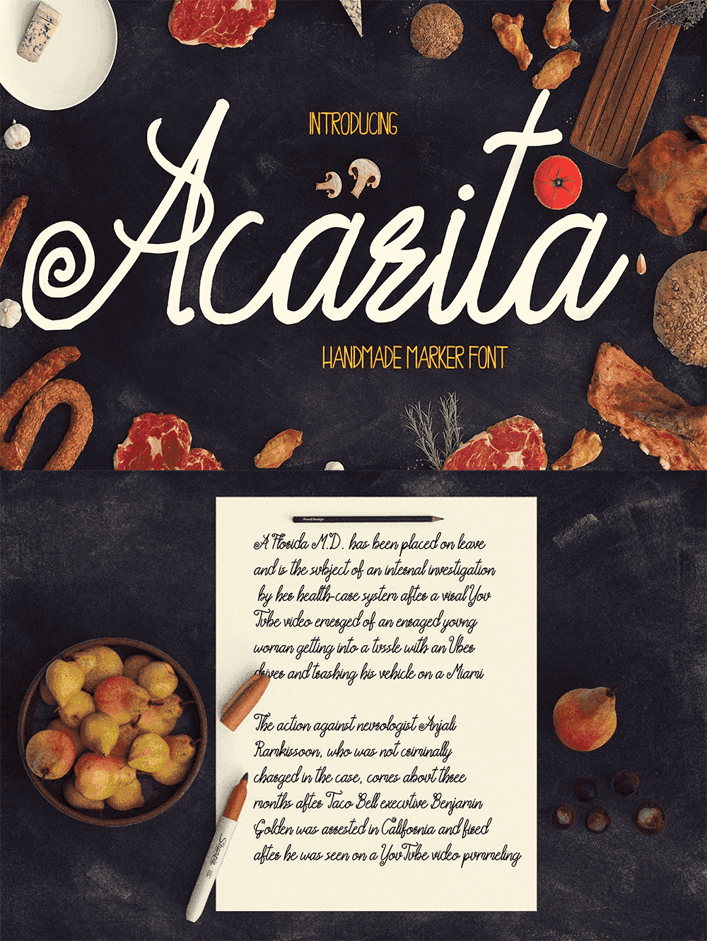 Acarita - Handmade Marker Font, image for pinterest 1000x1331.