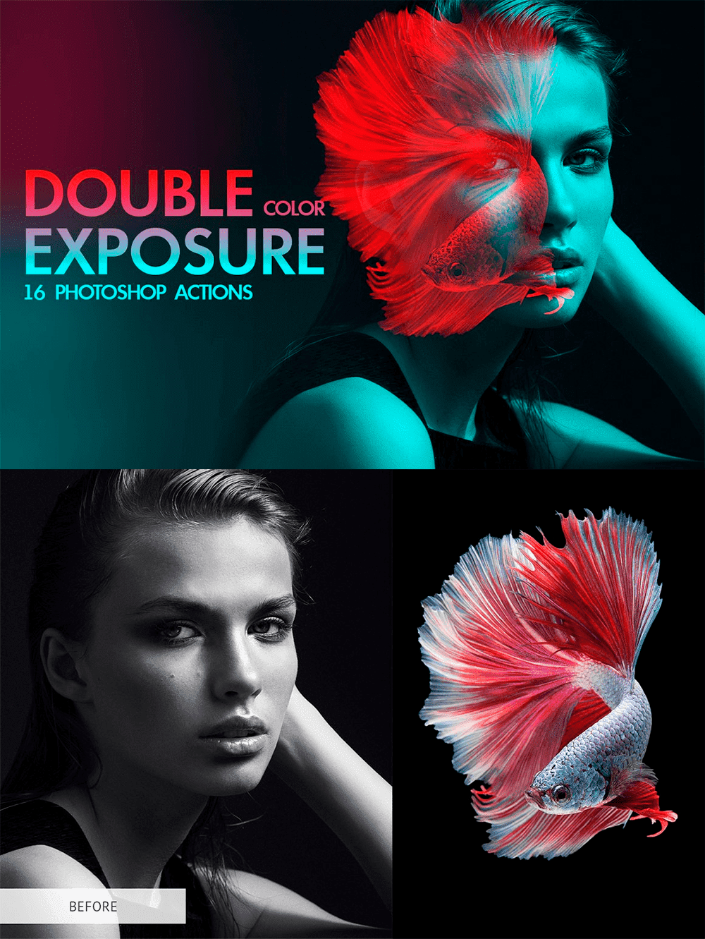 Сolor double exposure ps actions, picture for pinterest 1000x1331.