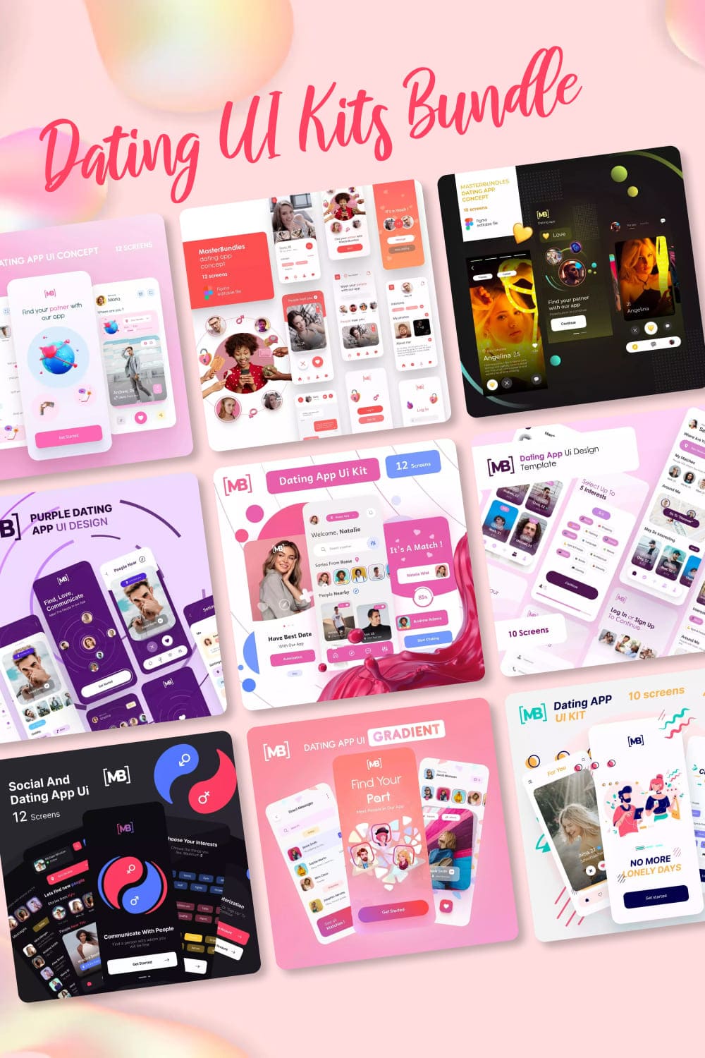 Dating ui kits bundle, picture for pinterest 1000x1500.
