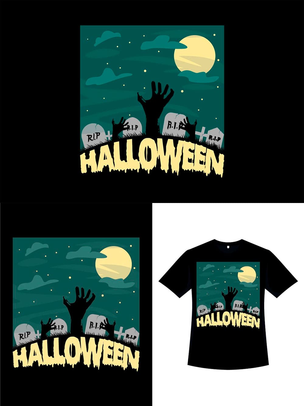Graveyard shirt design for halloween, image for pinterest 1000x1334.