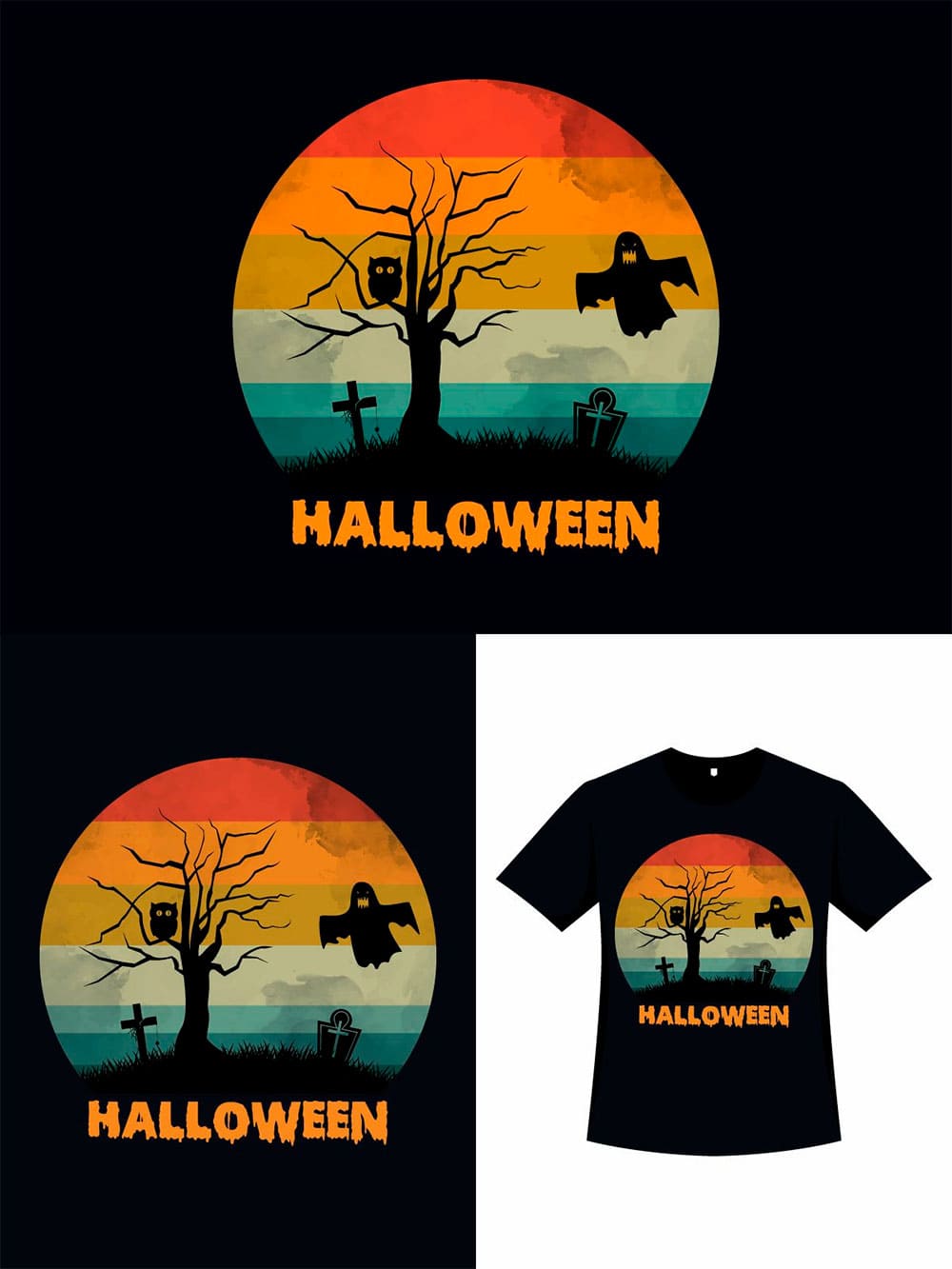 Halloween ghostly retro t-shirt design, image for pinterest.