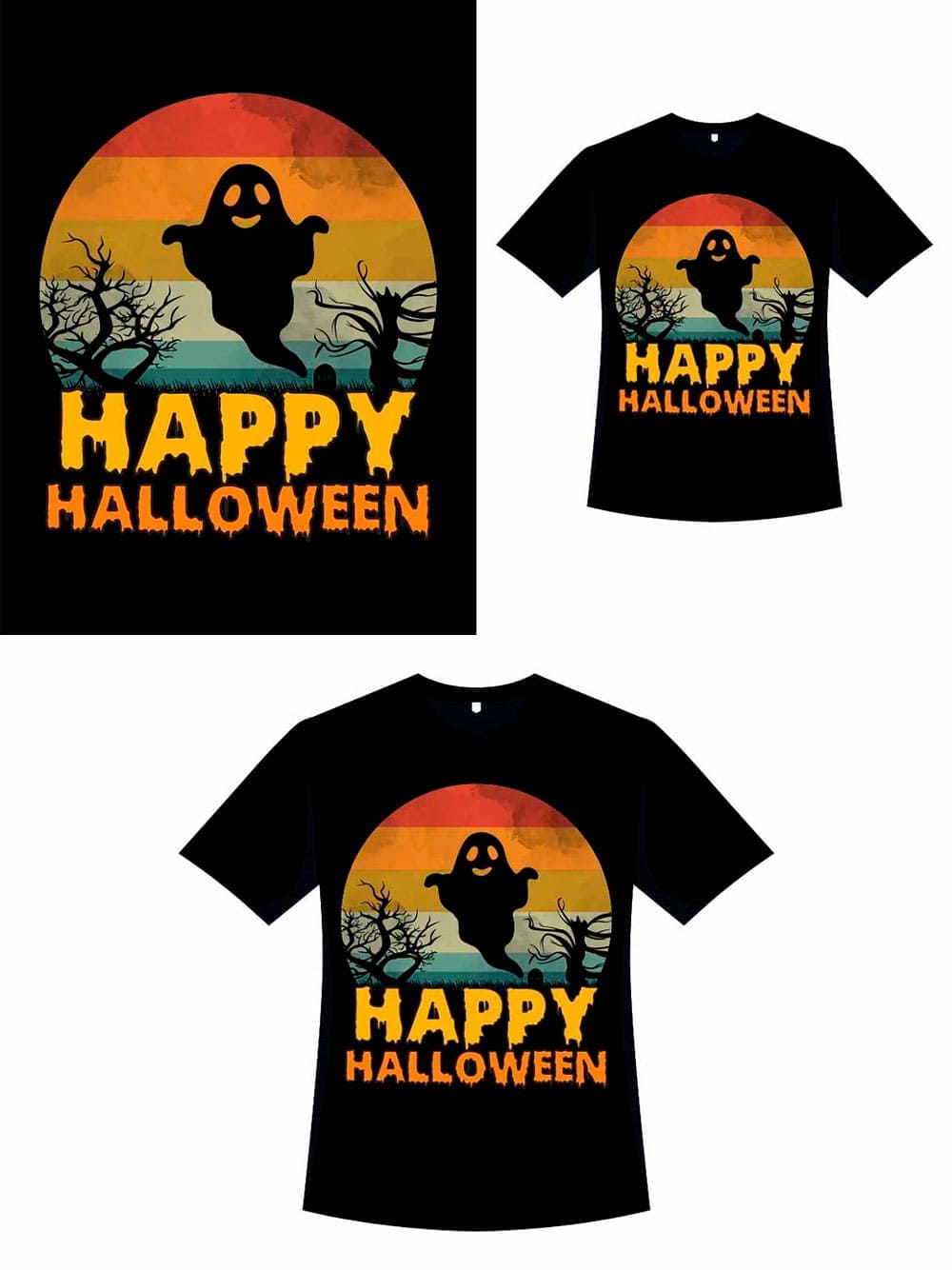 Happy halloween retro color t-shirt, for pinterest.