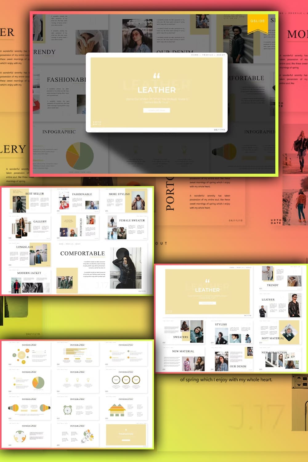 Leather google slides template, image for pinterest 1000x1500.