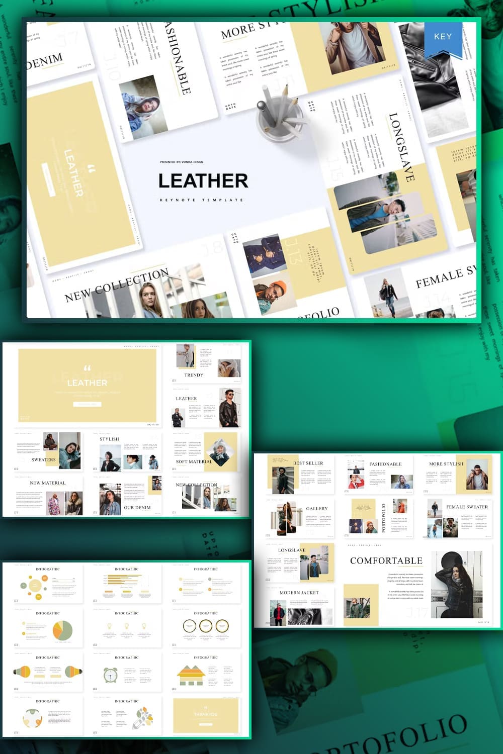 Leather keynote template, image for pinterest 1000x1500.