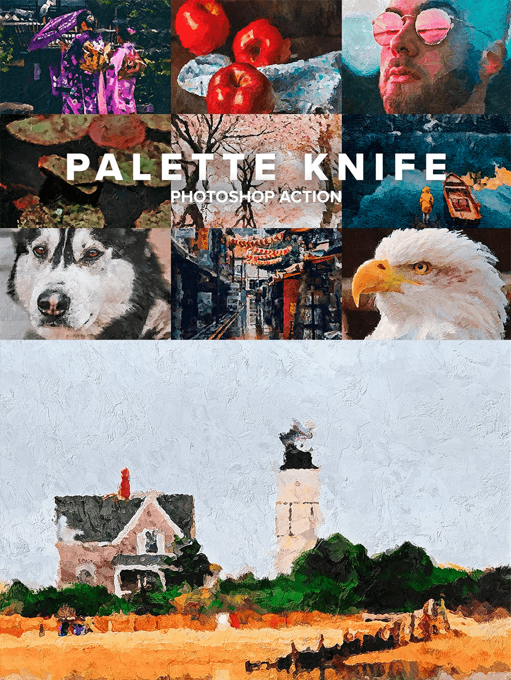 Palette knife photoshop action, picture for pinterest.