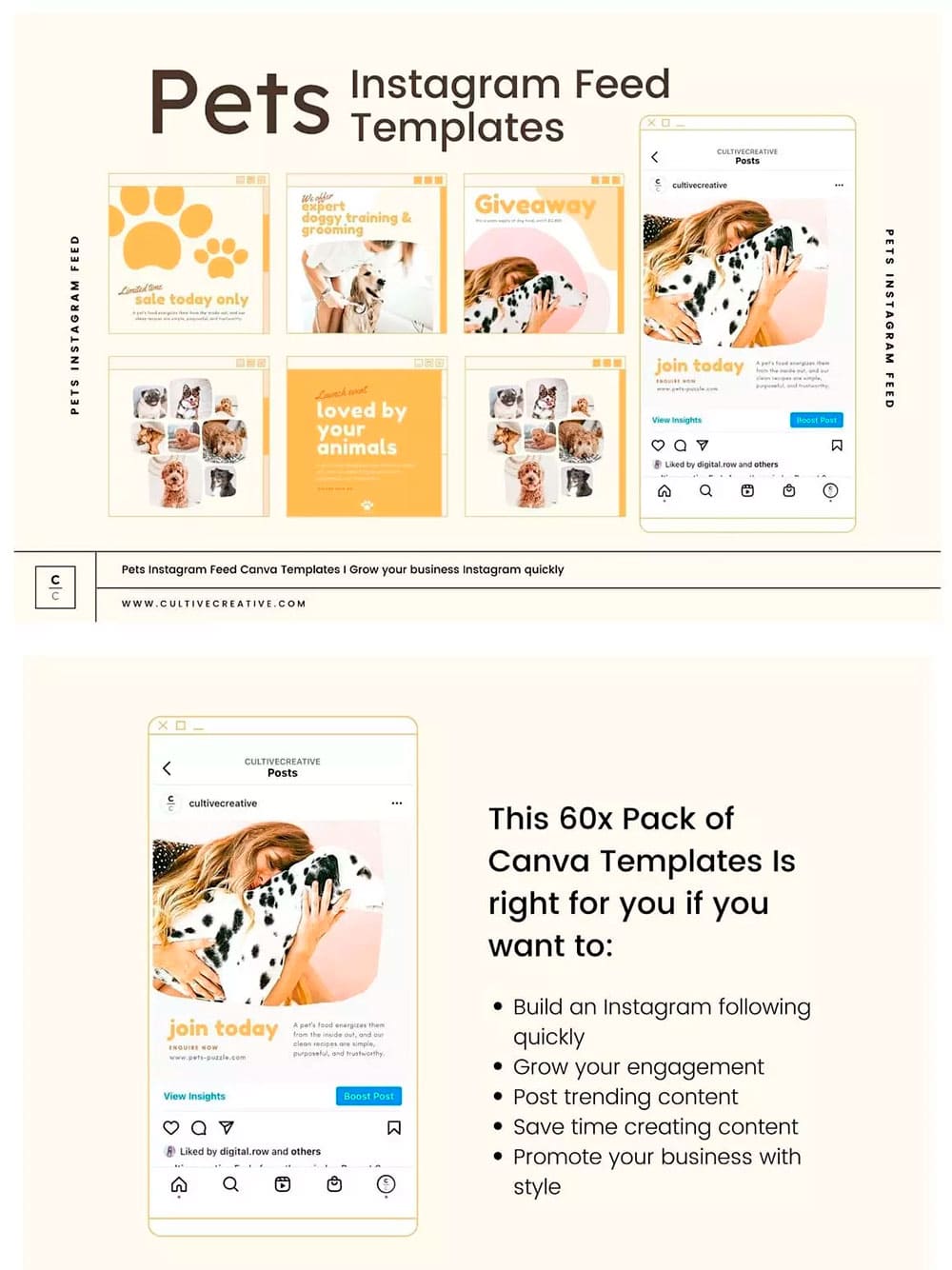 Pets instagram feed canva templates, for pinterest.